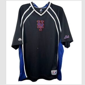 Majestic MLB Mens New York Mets Jersey  tshirt 2XL black Blue baseball